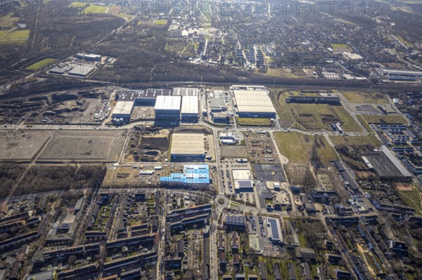 Aerial view, construction site commercial area and service location Europastrasse, bilstein-group,