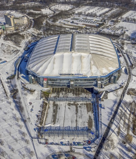 Aerial view, Schalke Veltins-Arena with closed roof and extension area for grass,