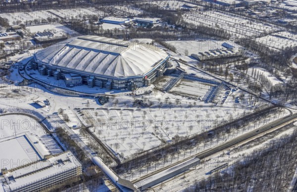 Aerial view, Schalke Veltins-Arena with closed roof and extension area for grass,