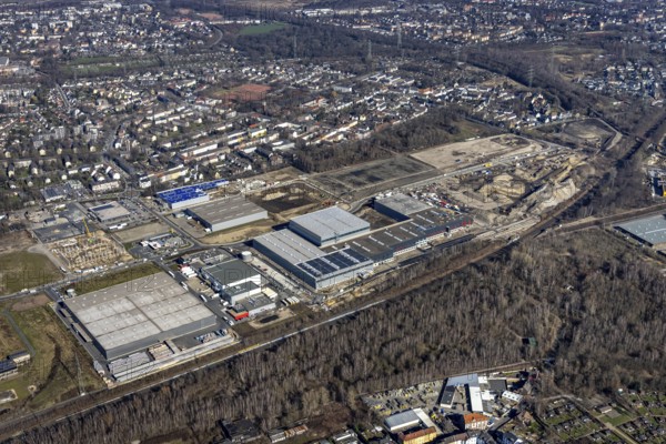Aerial view, construction site commercial area and service location Europastrasse, bilstein-group,