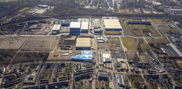 Aerial view, construction site commercial area and service location Europastrasse, bilstein-group,