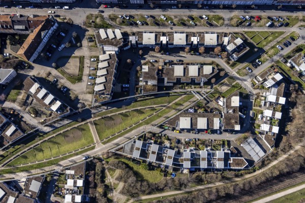 Aerial view, residential buildings Robert-Geritzmann-Höfe, Feldmark, Gelsenkirchen, Ruhr area,