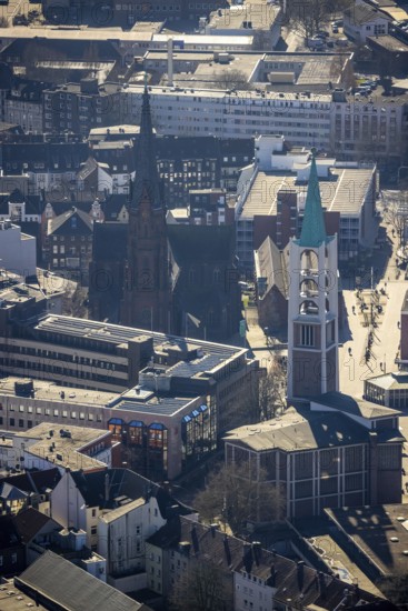 Aerial view, Propsteikirche St. Augustinus und evang. Altstadtkirche am Heinrich-König-Platz,