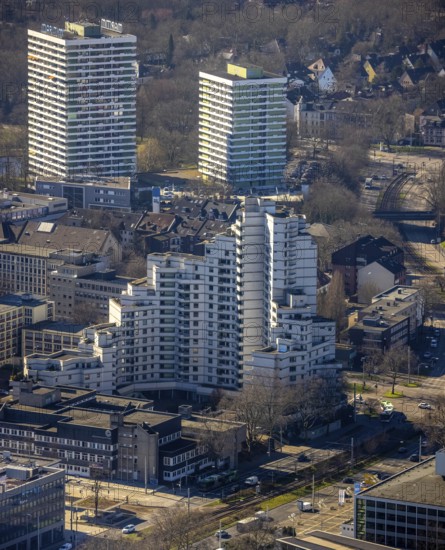 Aerial view, city skyscraper, Maritim Hotel, old town, Gelsenkirchen, Ruhr area, North