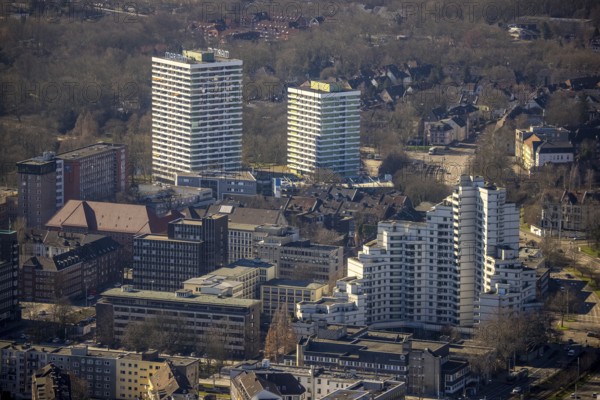 Aerial view, city skyscraper, Maritim Hotel, old town, Gelsenkirchen, Ruhr area, North