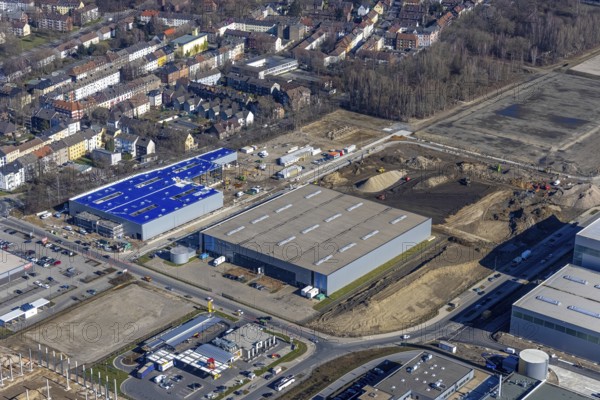 Aerial view, construction site commercial area and service location Europastraße, ProReServ -