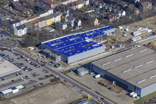 Aerial view, construction site commercial area and service location Europastraße, former blast