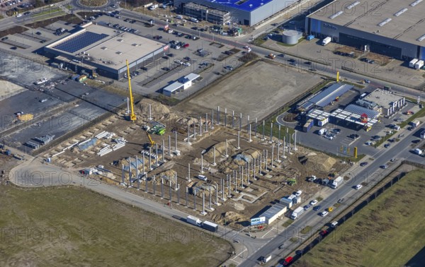 Aerial view, construction site commercial area and service location Europastraße, former blast