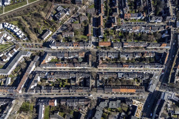 Aerial view, colliery housing estate Karolinenstraße, Feldmark, Gelsenkirchen, Ruhr area, North