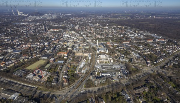 Aerial view, townscape Buer with town hall, Buer, Gelsenkirchen, Ruhr area, North Rhine-Westphalia,