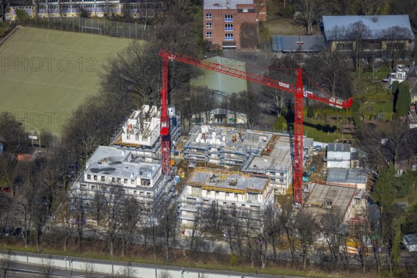 Aerial view, construction site of a new residential complex on Breddestraße, Vinckestraße, Buer,
