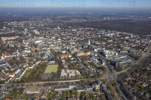 Aerial view, townscape Buer with town hall, Buer, Gelsenkirchen, Ruhr area, North Rhine-Westphalia,