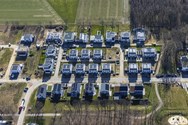 Aerial view, construction site, new development area Am Buerschen Waldbogen, Im Waldquartier,