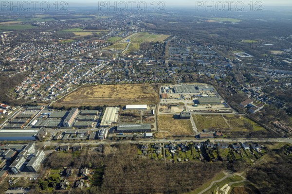 Aerial view, industrial area Bergmannsglückstraße, area of the former colliery Bergmannsglück, RHZ