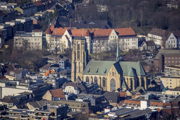 Aerial view, Catholic Provost Church of St. Urbanus, Buer, Gelsenkirchen, Ruhr area, North