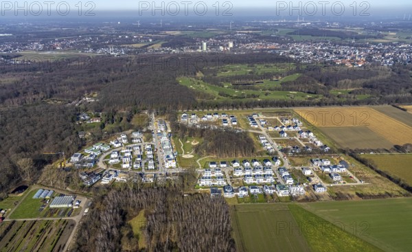Aerial view, construction site, new development area Am Buerschen Waldbogen, Resse, Gelsenkirchen,