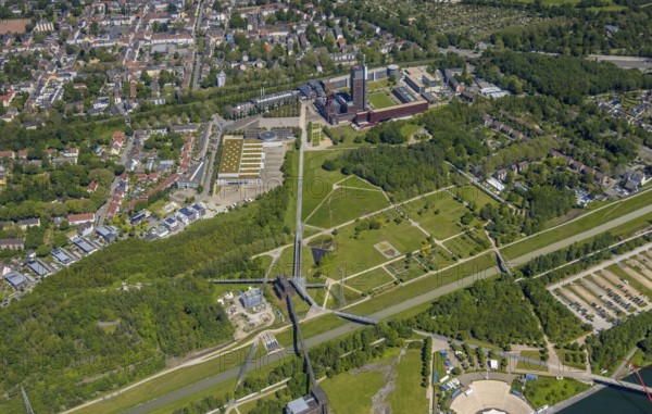 Aerial view, industrial park Nordstern, Nordsternpark, Heßler, Gelsenkirchen, Ruhr area, North