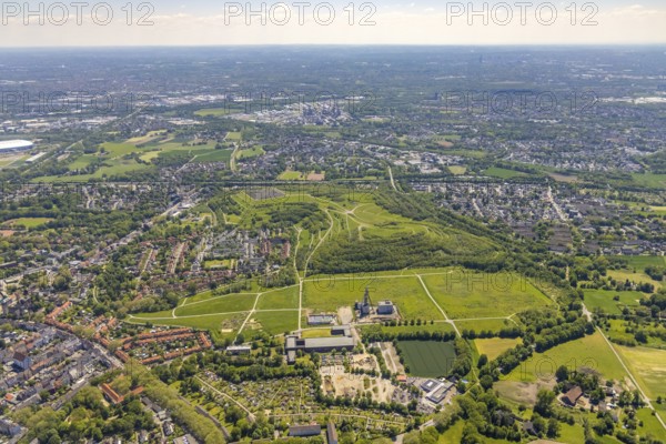 Aerial view, Rungenberghalde with night sign, Zeche Hugo Schacht 2, Buer, Gelsenkirchen, Ruhr area,