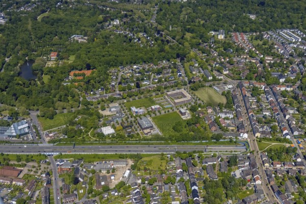 Aerial view, Büropark Schloss Berge, motorway A2, Erle, Gelsenkirchen, Ruhr area, North