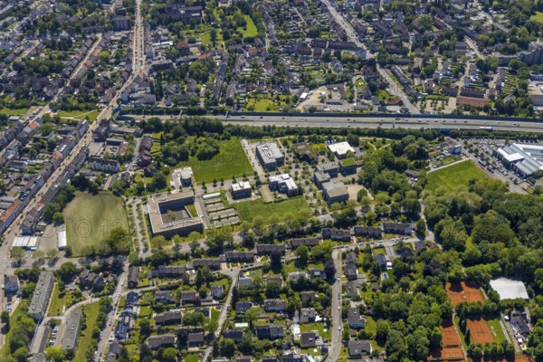 Aerial view, Büropark Schloss Berge, motorway A2, Erle, Gelsenkirchen, Ruhr area, North