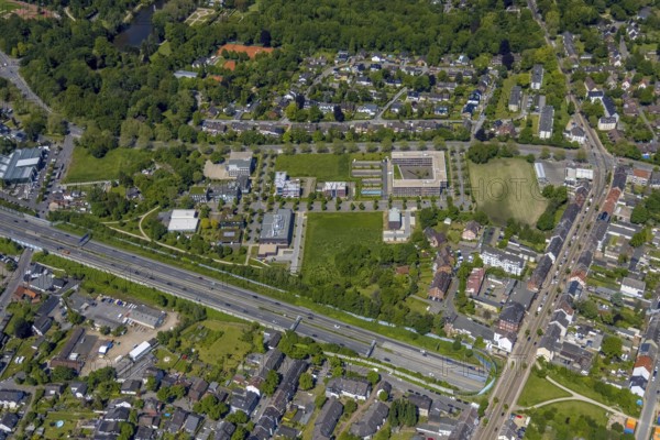 Aerial view, Büropark Schloss Berge, motorway A2, Erle, Gelsenkirchen, Ruhr area, North