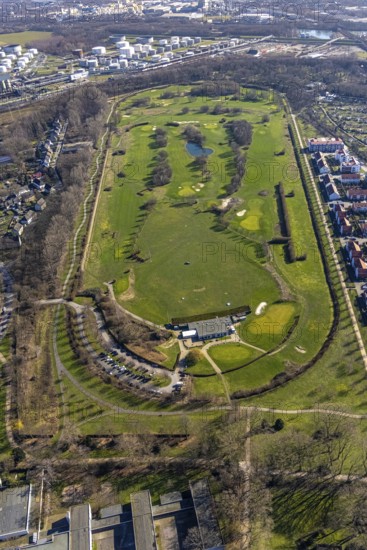 Aerial view, golf course and golf club GC Schloss Horst GmbH, Horst, An der Rennbahn,