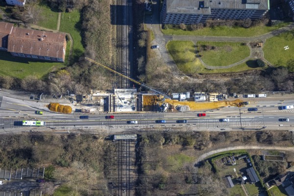 Aerial view, new bridge Turfstraße over railway line, Horst, Gelsenkirchen, Ruhr area, North