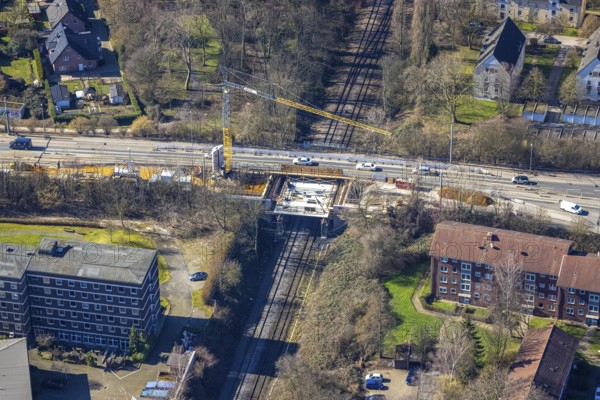 Aerial view, new bridge Turfstraße over railway line, Horst, Gelsenkirchen, Ruhr area, North