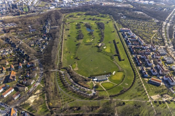 Aerial view, golf course and golf club GC Schloss Horst GmbH, Horst, An der Rennbahn,