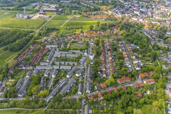 Aerial view, Schüngelberg colliery housing estate and Hugo Schacht 2 colliery, Buer, Gelsenkirchen,