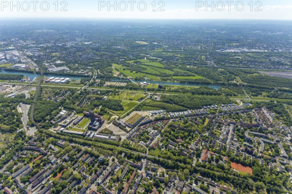 Aerial view, industrial park Nordstern, Nordsternpark, Heßler, Gelsenkirchen, Ruhr area, North
