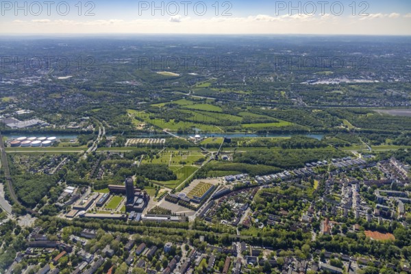 Aerial view, industrial park Nordstern, Nordsternpark, Heßler, Gelsenkirchen, Ruhr area, North