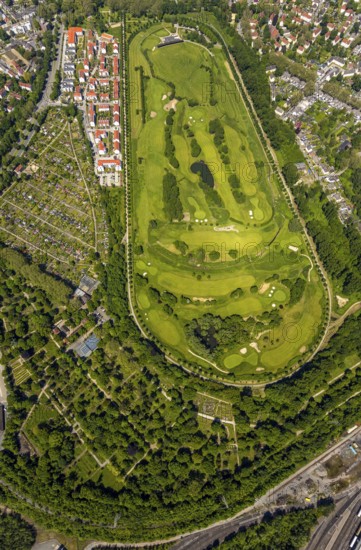 Aerial view, golf course Horst at Schloss Horst, Horst, Gelsenkirchen, Ruhr area, North