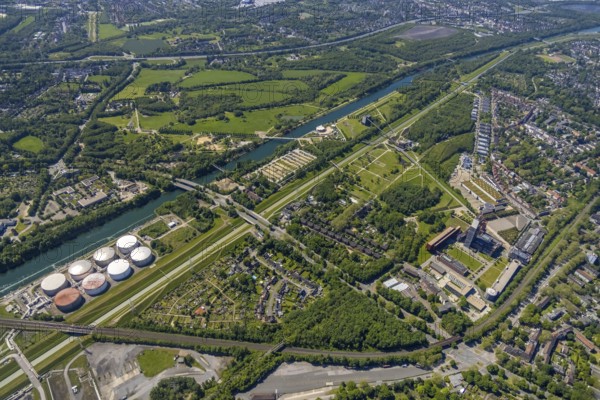 Aerial view, industrial park Nordstern, Nordsternpark, Heßler, Gelsenkirchen, Ruhr area, North