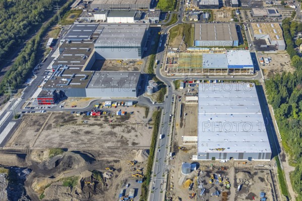 Aerial view, construction site commercial area and industrial park Schalker Verein on Europastrasse