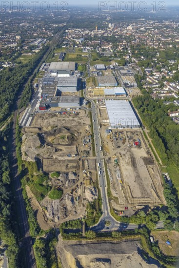 Aerial view, construction site commercial area and industrial park Schalker Verein on Europastrasse