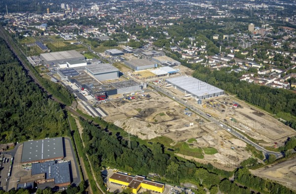 Aerial view, construction site commercial area and industrial park Schalker Verein on Europastrasse