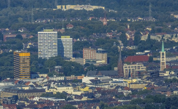 Aerial view, Old Town and City skyscrapers with Provost Church St. Augustinus and Old Town Church