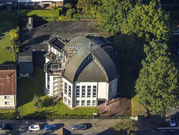Aerial view, New Apostolic Church Gelsenkirchen-Resse in the district Resse in Gelsenkirchen, Ruhr