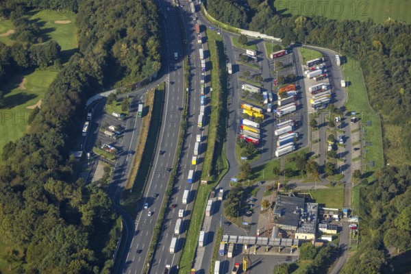 Aerial view, motorway service area Resser Mark Nord in the district Resse in Gelsenkirchen, Ruhr
