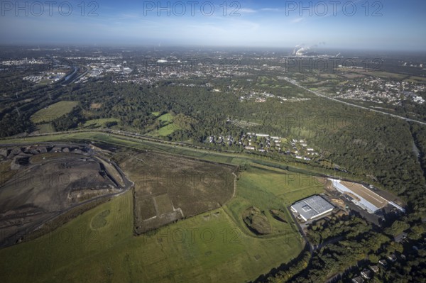 Aerial view, Resser Mark city forest with Münsterstrasse in the Resser Mark district of