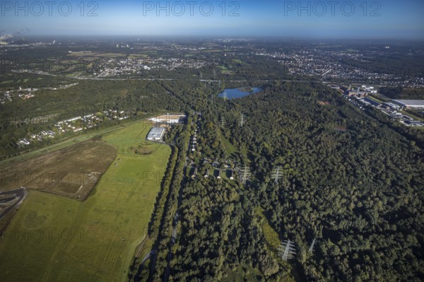 Aerial view, Resser Mark city forest with Münsterstrasse in the Resser Mark district of