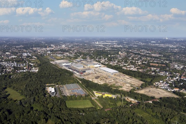 Aerial view, construction site commercial area and industrial park Schalker Verein on Europastrasse