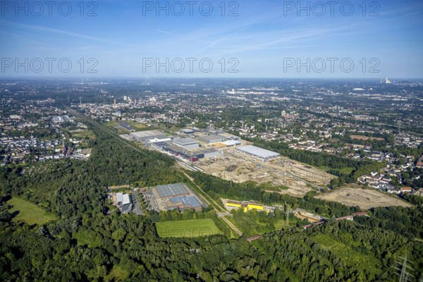 Aerial view, construction site commercial area and industrial park Schalker Verein on Europastrasse