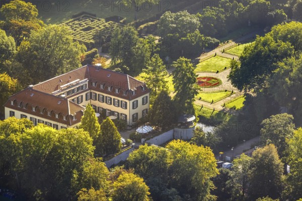 Aerial view, moated castle Schloss Berge in the district Buer in Gelsenkirchen, Ruhr area, North
