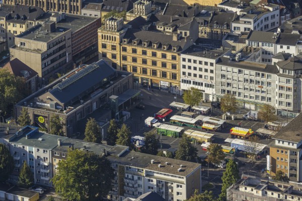 Aerial view, Hochstraße pedestrian zone City Buer-Mitte with market hall, Springemarkt and weekly