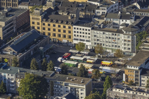 Aerial view, Hochstraße pedestrian zone City Buer-Mitte with market hall, Springemarkt and weekly