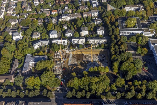 Aerial view, construction site with new building for multi-family houses at the former district