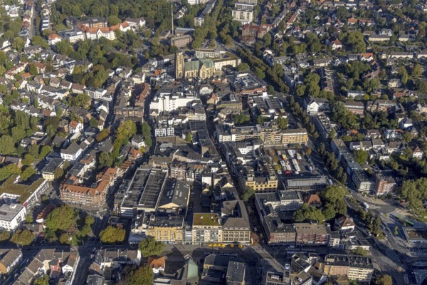 Aerial view, Hochstraße pedestrian zone and weekly market market at Springemarkt City Buer-Mitte