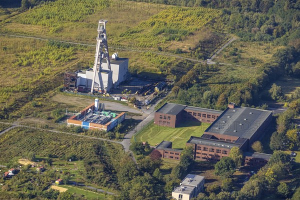 Aerial view, winding tower Hugo mine shaft 2 and current museum in the district Buer in